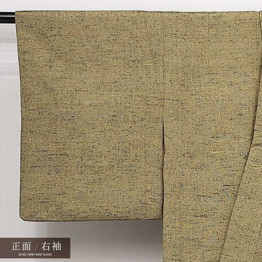洗える着物 ウールの紬 単衣 身丈148cm 裄丈62cm ウール Sランク カジュアル バチ衿 XSサイズ 居敷当て 無地 黄系 RP 1223-14129
