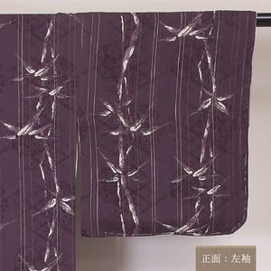 アンティーク 小紋 袷 身丈149cm 裄61.5cm 正絹 植物柄 紫系 Bランク 1215-02092