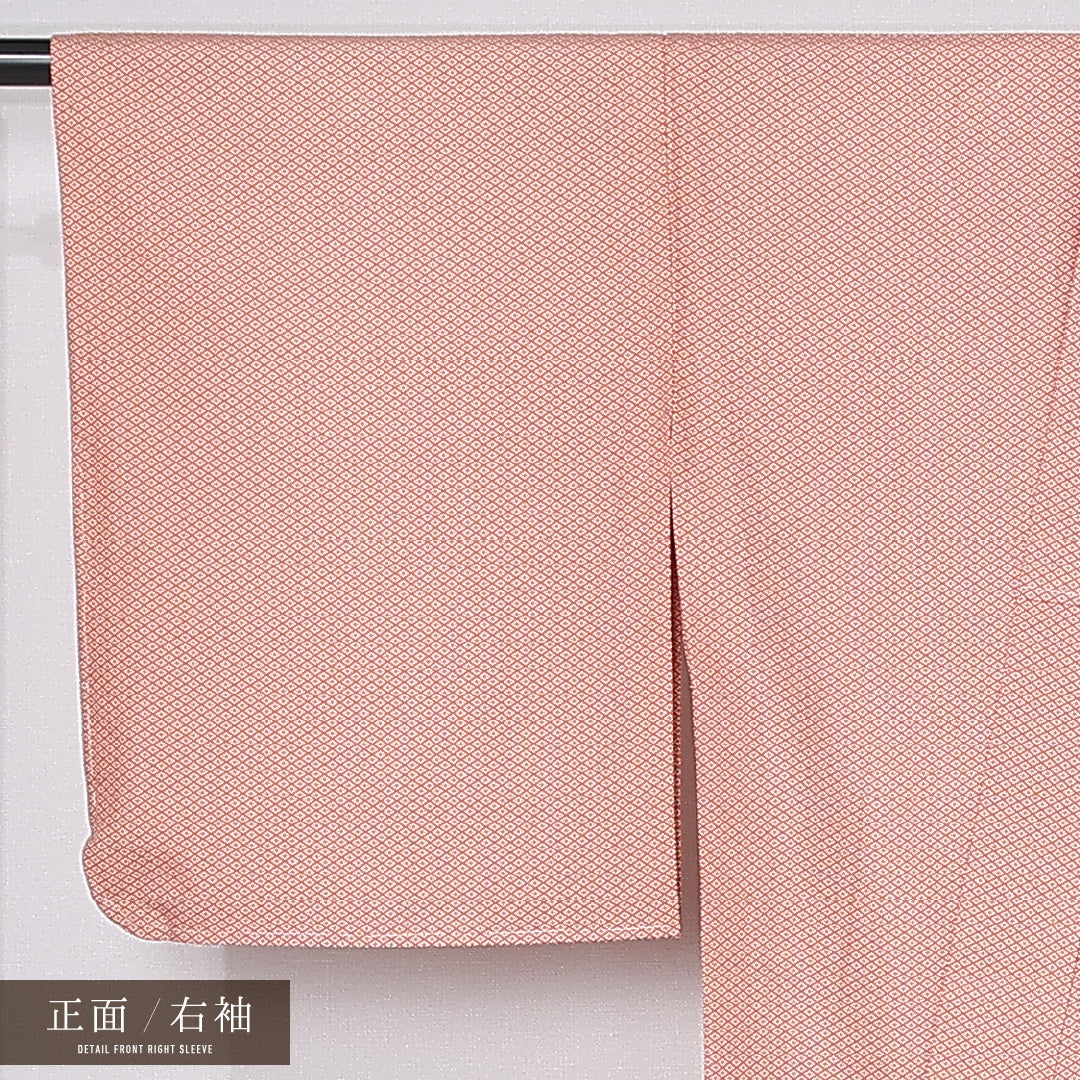小紋 単衣 身丈159cm 裄丈64cm 正絹 Aランク インフォーマル バチ衿 Mサイズ 菱 ピンク系 HP 1221-12194