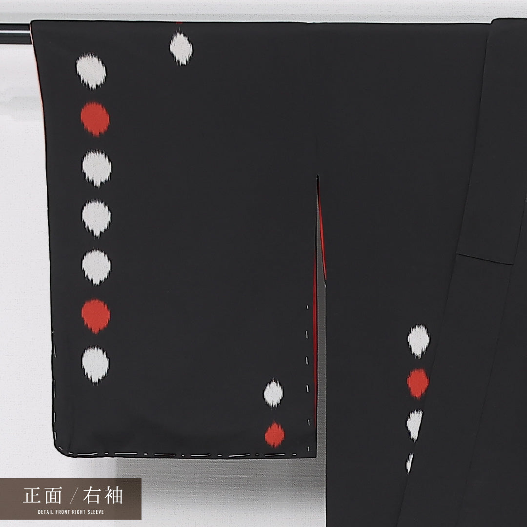 アンティーク お召 身丈152cm 裄丈63cm Aランク S 正絹 袷 バチ衿 ドット アンティーク 黒系 1215-11896