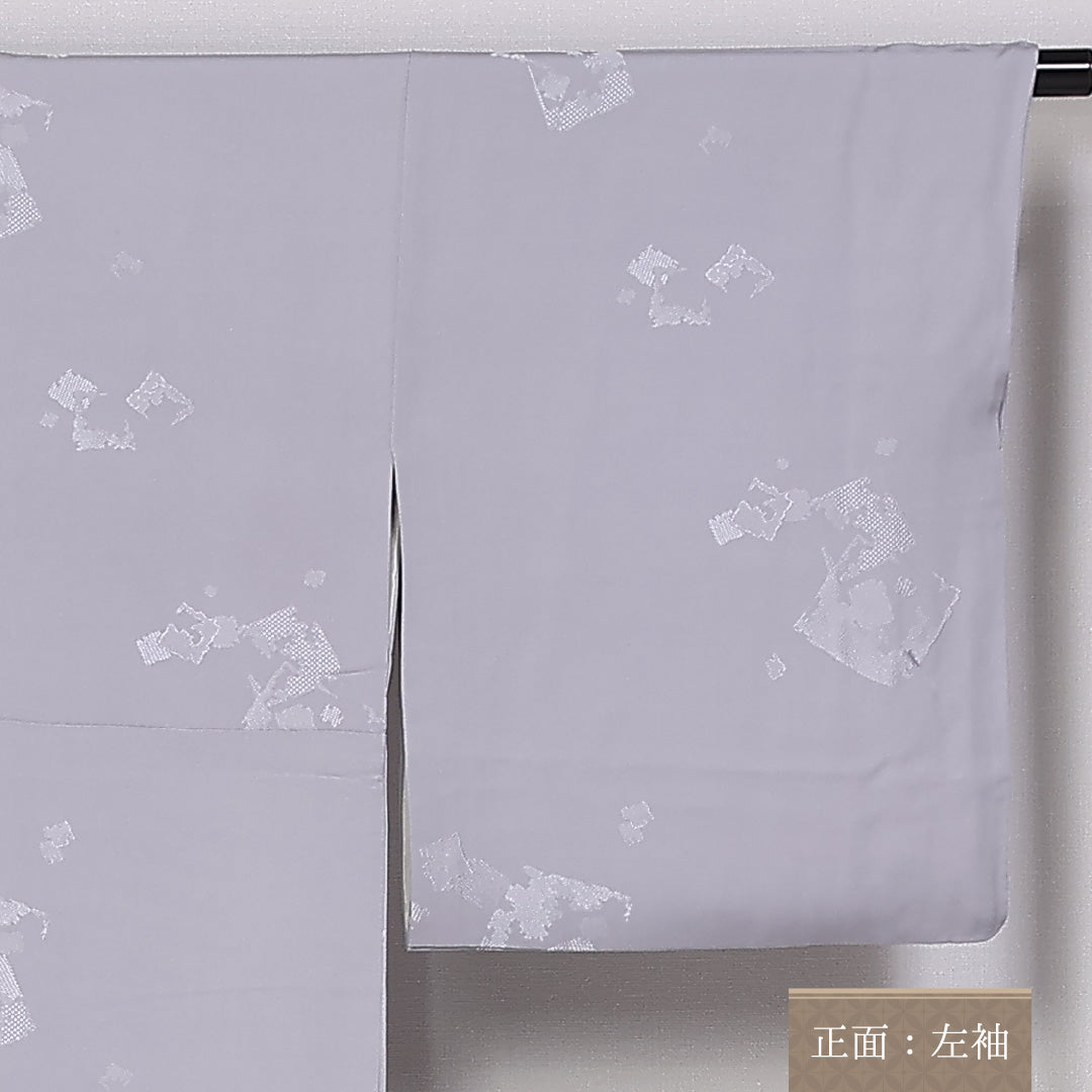 色無地 身丈155cm 裄丈64.5cm Aランク 袷 一つ紋 正絹 広衿 丸に三つ引き 地紋あり 1214-10064