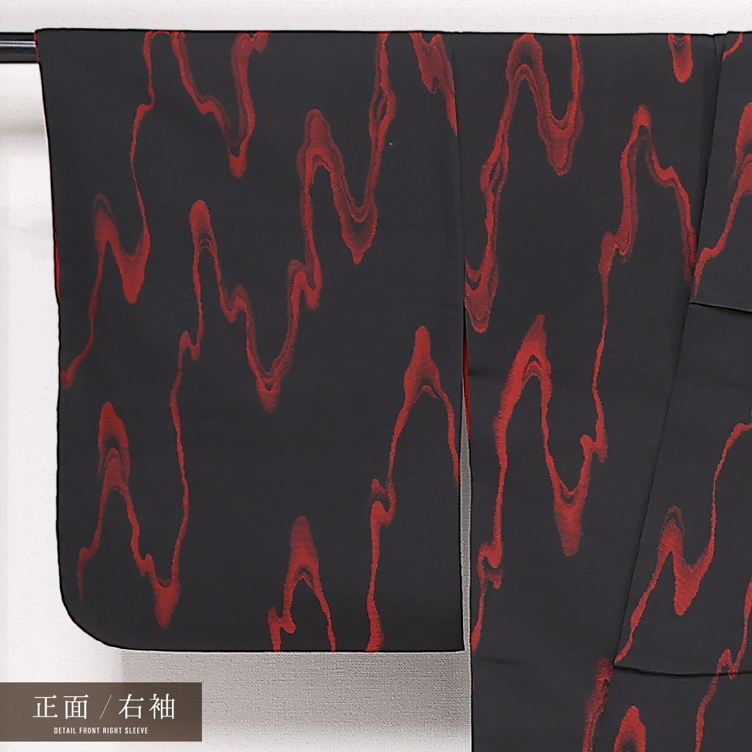 アンティーク お召 袷 身丈148cm 裄丈62cm 正絹 Aランク 広衿 XSサイズ 創作柄 黒系 RP 1222-13514