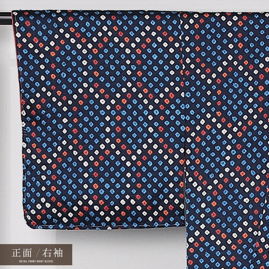 アンティーク 小紋 袷 身丈151cm 裄丈65cm 正絹 Aランク バチ衿 Sサイズ 亀甲 青系 M4 1221-12512