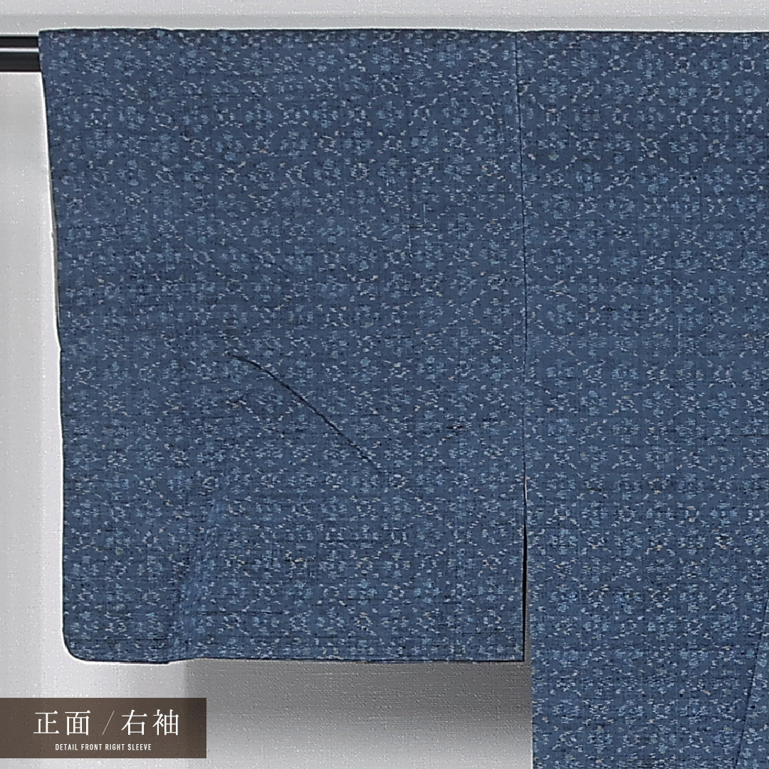 紬 袷 身丈153cm 裄丈63cm 正絹 Cランク カジュアル 広衿 Sサイズ 創作柄 青系 HP 1223-12010