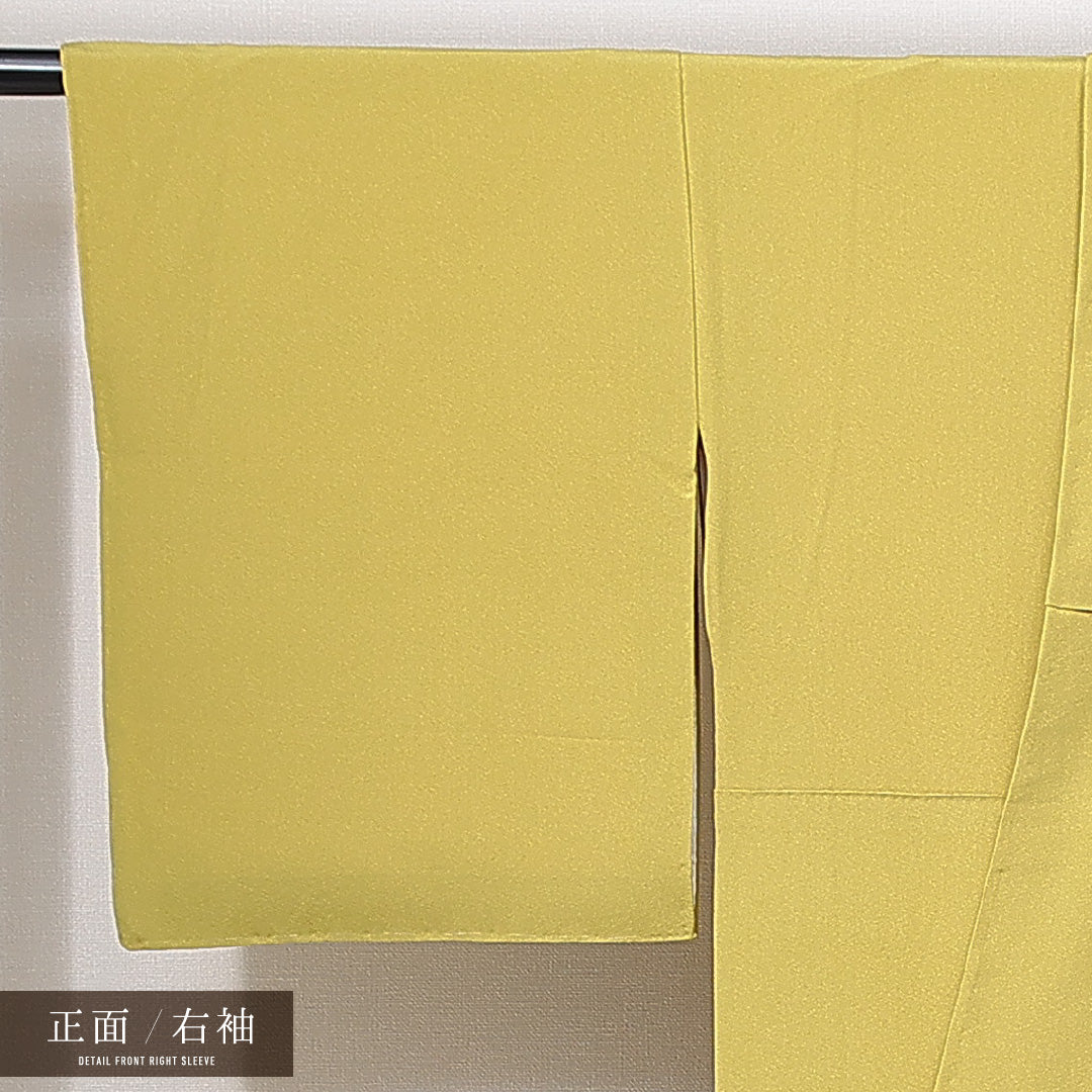 色無地 袷 身丈153cm 裄丈62cm 正絹 Sランク インフォーマル 広衿 Sサイズ 無地 緑系 RP 1219-14947