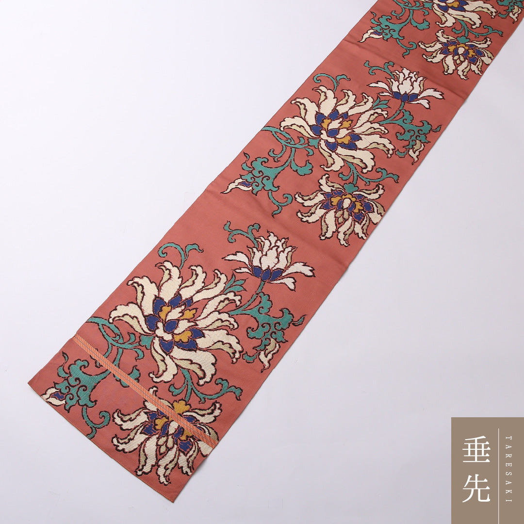 アンティーク 袋帯 帯丈408cm 六通 Aランク 正絹 唐華 古典的 華やか ピンク系 1223-01583