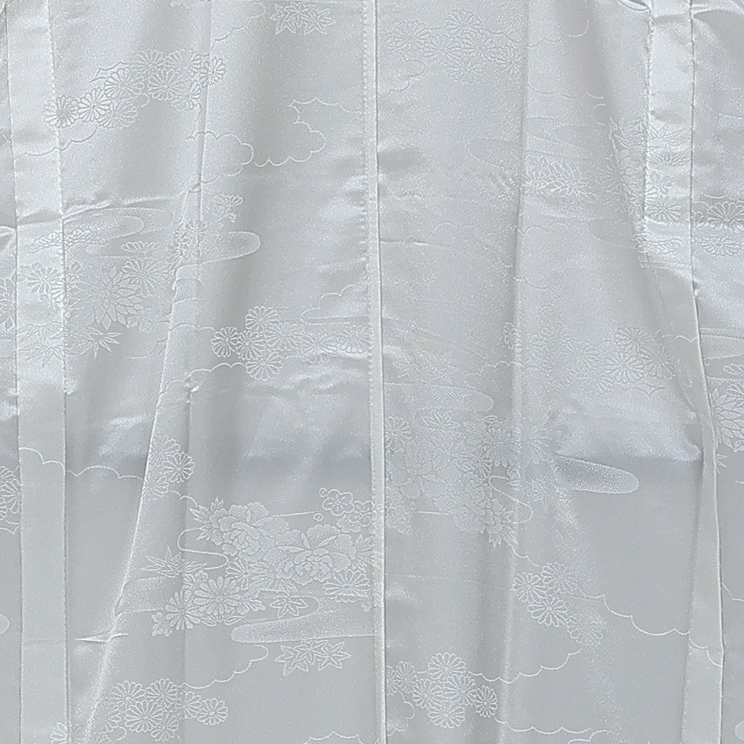 長襦袢 無双袖 身丈130cm 裄丈64cm 正絹 Bランク Lサイズ 流水 菊 白系 HP 1239-14471