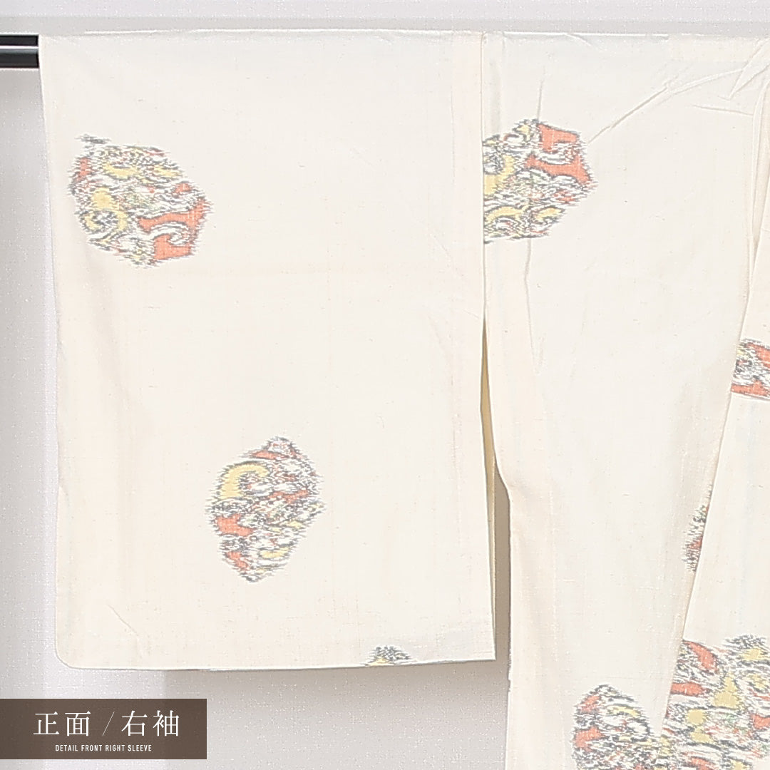 紬 身丈166cm 裄丈64cm Aランク XL 正絹 単衣 広衿 創作 カジュアル クリーム系 1216-12399