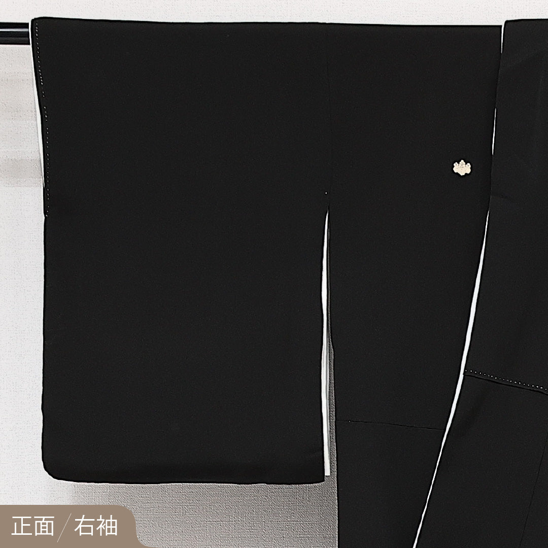 黒留袖 五つ紋 五三桐 身丈163cm 裄丈63.5cm Sランク 正絹 袷 比翼 広衿 L 刺繍 吉祥文様 フォーマル 古典的 華やか 黒系 1211-F0602