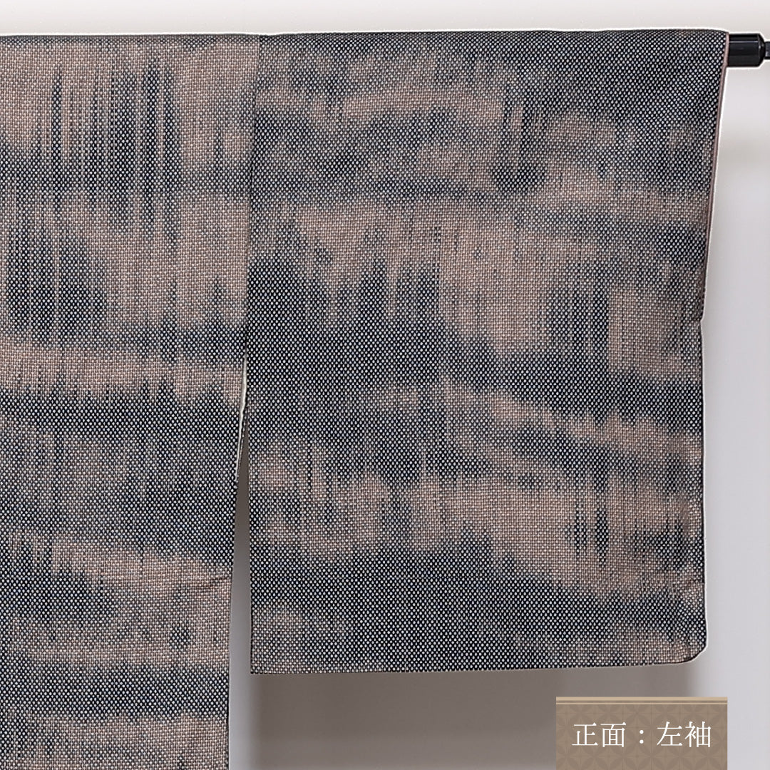 紬 袷 身丈159cm 裄66cm 正絹 平織 蚊絣 茶系 Sランク 1216-01375