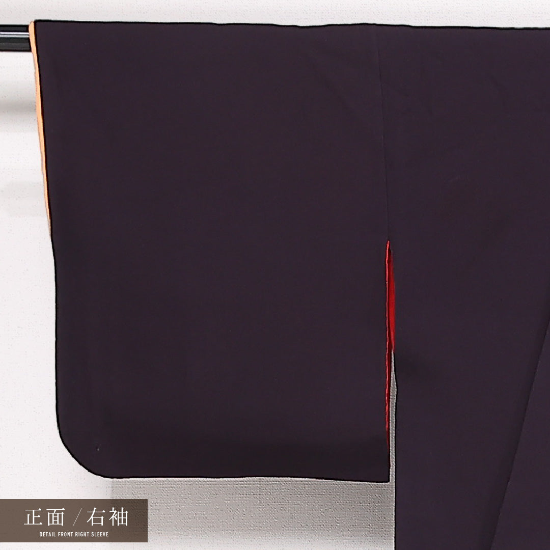 アンティーク 色無地 袷 身丈145cm 裄丈63cm 正絹 Bランク バチ衿 XSサイズ 紫系 RP 1219-13515