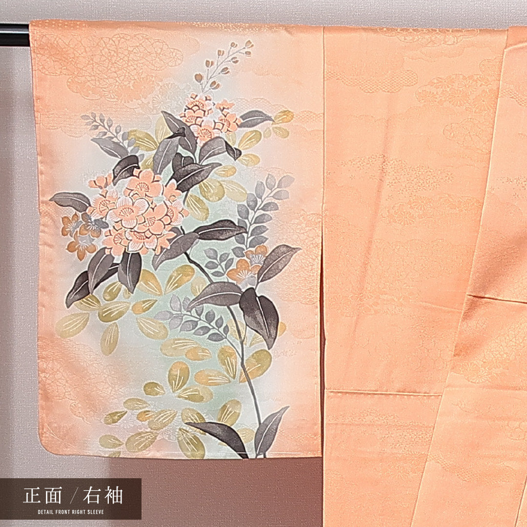訪問着 洗える着物 袷 身丈154cm 裄丈64cm ポリエステル Sランク Sサイズ 広衿 セミフォーマル 椿 朱系 1212-14995