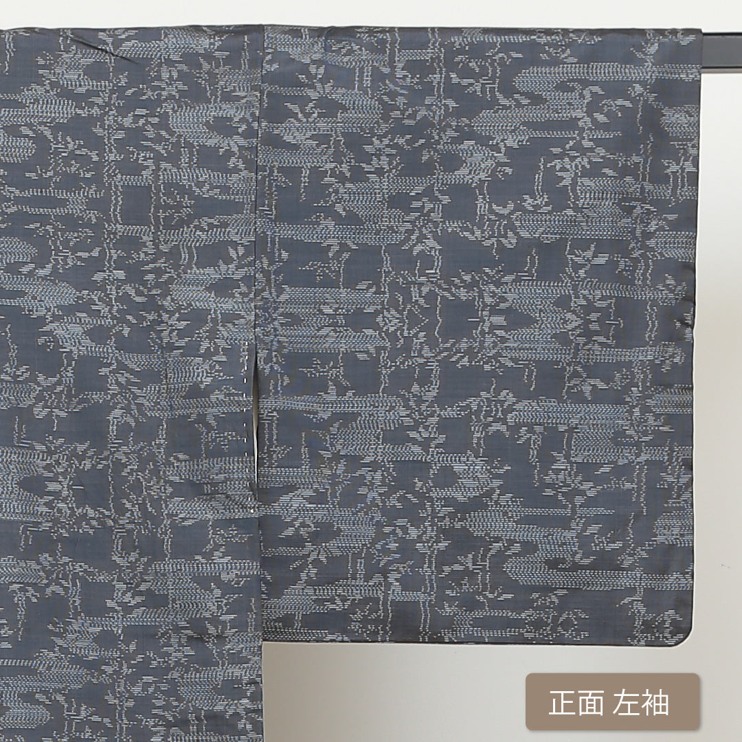 大島紬 袷 身丈152cm 裄62.5cm 正絹 グレー系 Bランク 1216003574222