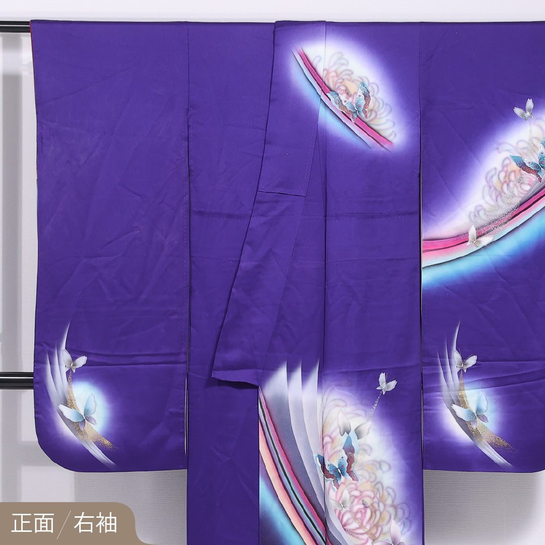 振袖 身丈150cm 裄丈64cm 袷 正絹 Aランク 広衿 蝶 ぼかし ラメ 虹 1213-F0419