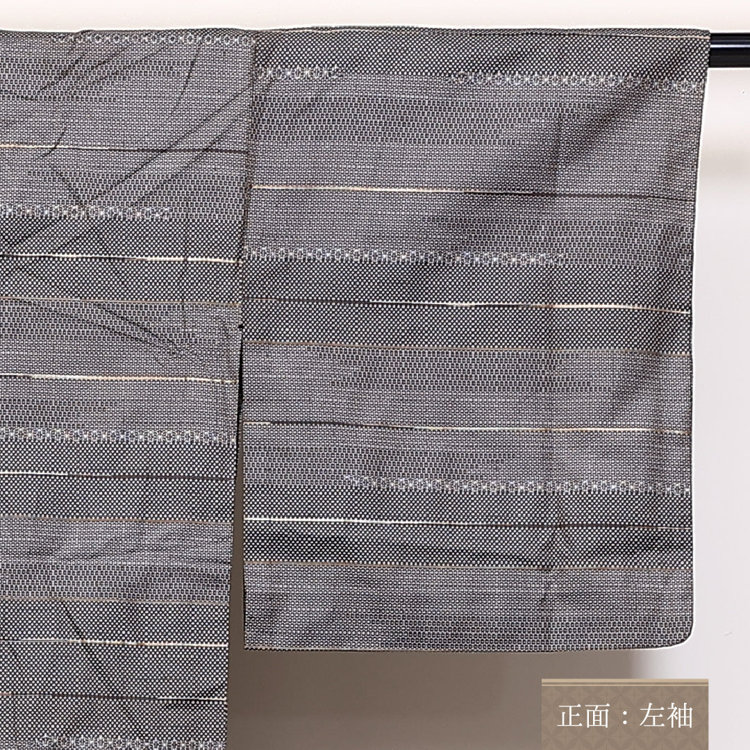 紬 単衣 身丈153cm 裄丈62cm 正絹 Sランク カジュアル 広衿 Sサイズ 亀甲 蚊絣 茶系 RP 1223-03782