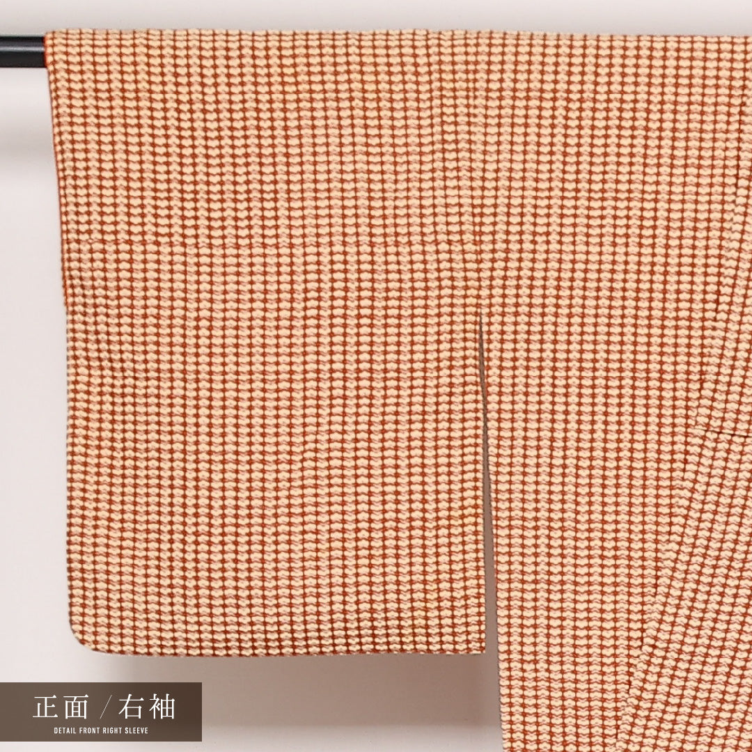 小紋 袷 身丈150cm 裄丈62cm 正絹 Aランク インフォーマル 広衿 Sサイズ 松 茶系 RP 1221-13572