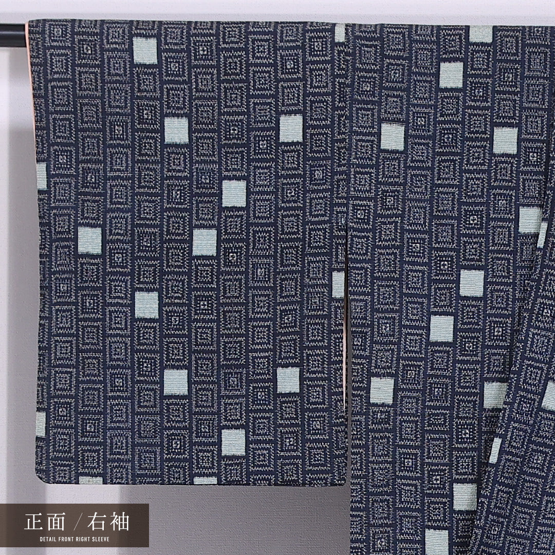 小紋 袷 身丈159cm 裄丈67cm 正絹 Sランク インフォーマル 広衿 Mサイズ 創作柄 黒系 RP 1221-11755