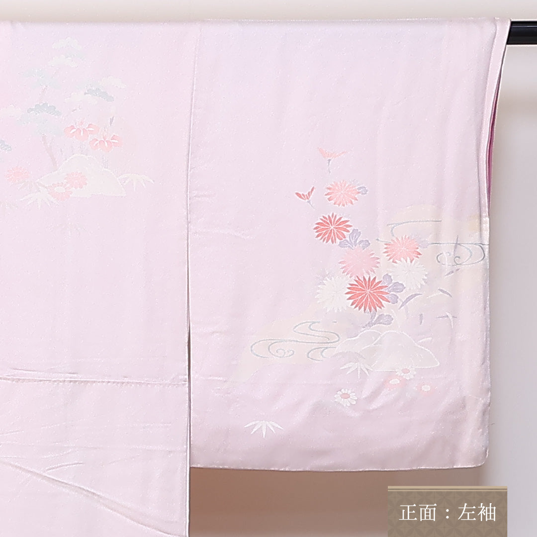 訪問着 袷 身丈164cm 裄64cm 正絹 観世水 鴛鴦 笠松 菊 Aランク 1212-00686