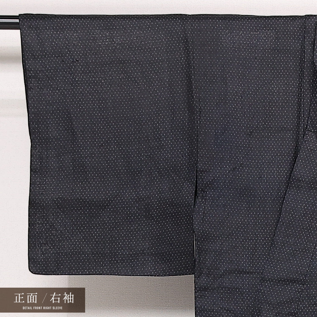 アンティーク 夏物 洗える着物 麻の紬 夏物 身丈139cm 裄丈61cm 麻 Dランク バチ衿 XSサイズ 紺系 PO 1223-13347