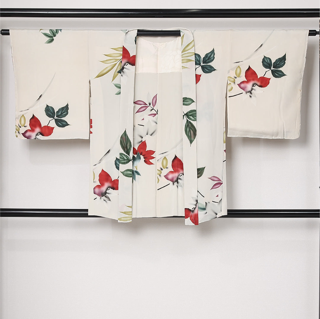羽織 袷 身丈81cm 裄丈63cm 正絹 Cランク カジュアル Sサイズ 花柄 白系 LP 1232-12812