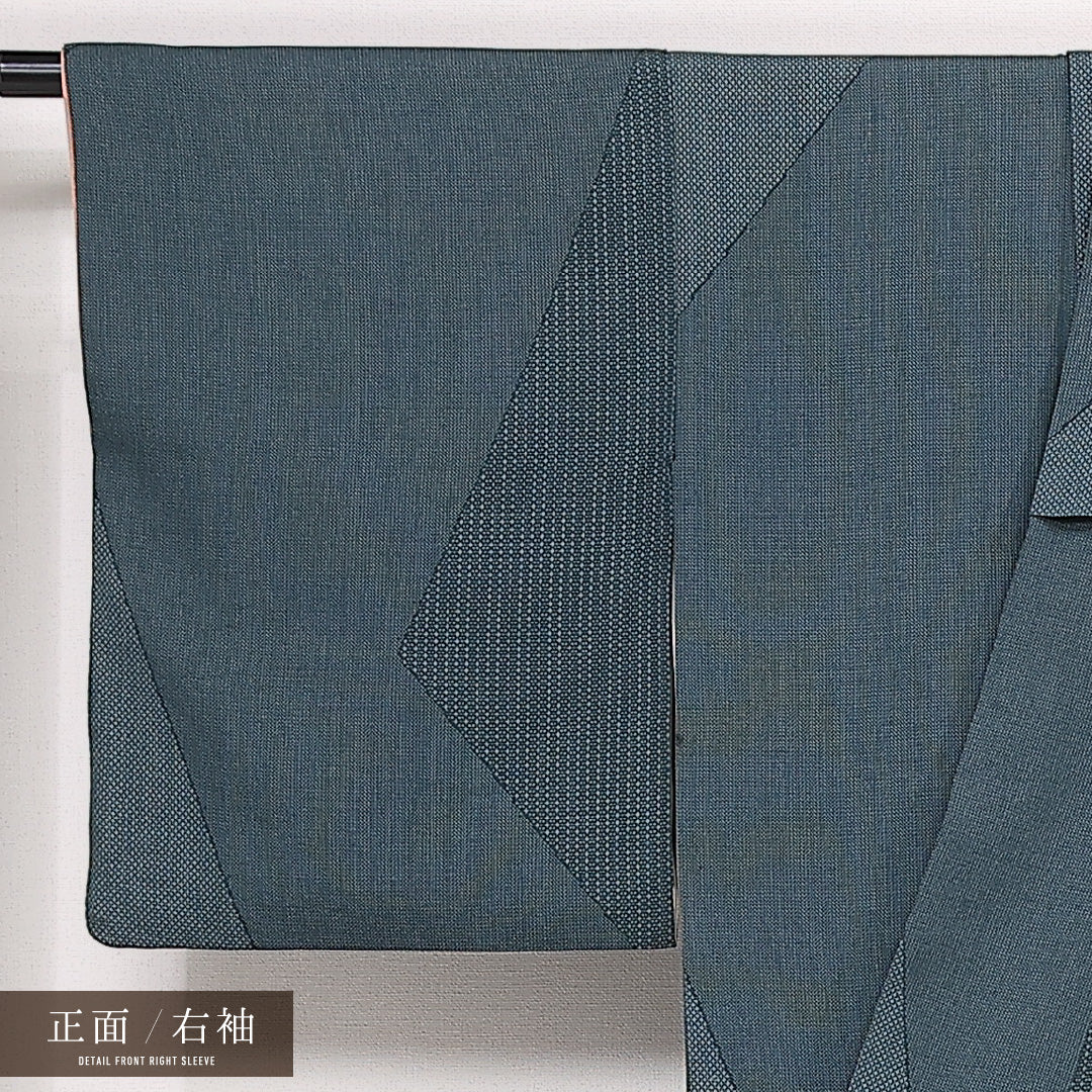 お召 袷 身丈152cm 裄丈63cm 正絹 Cランク インフォーマル 広衿 Sサイズ 創作柄 緑系 HP 1222-13371