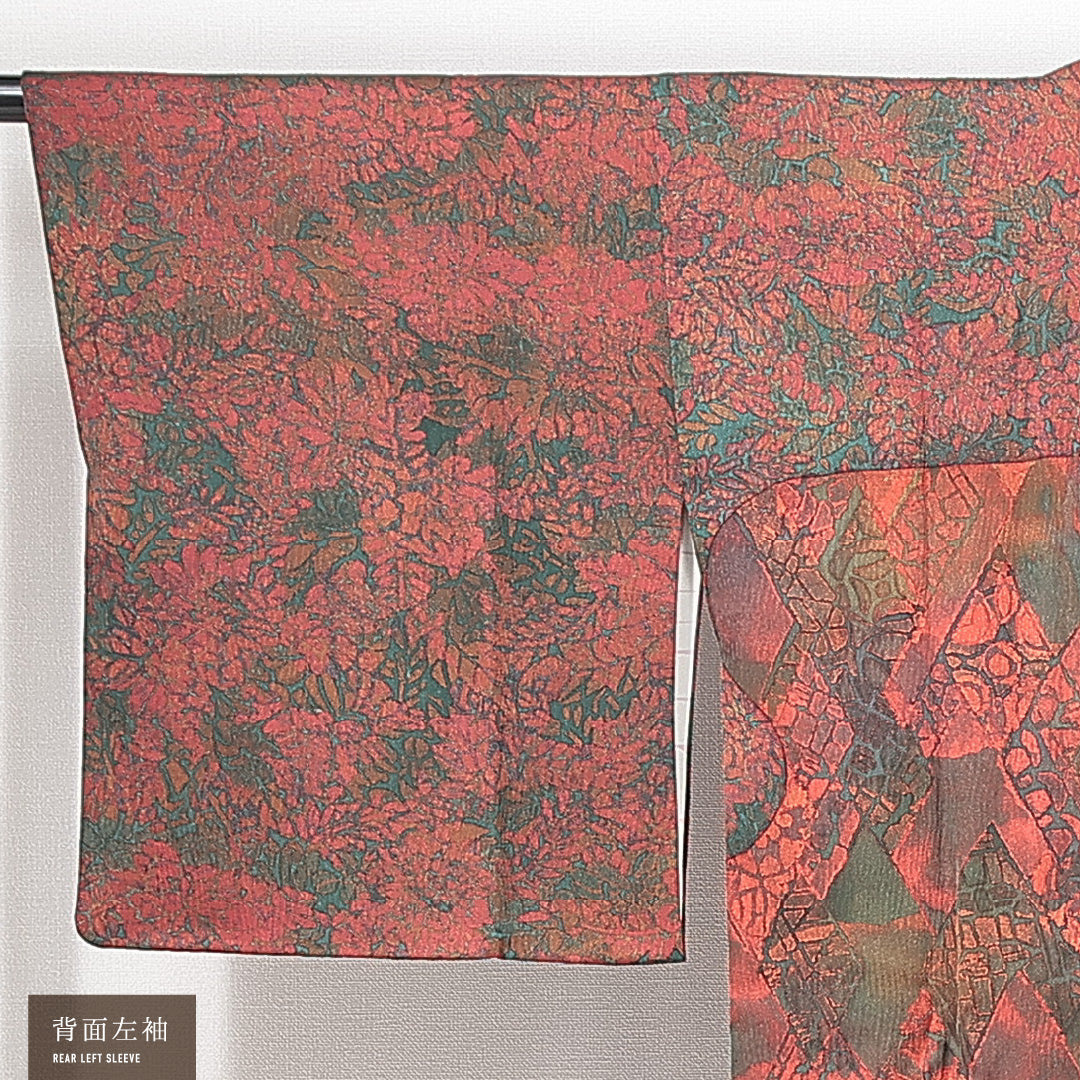 道行コート 袷 身丈84cm 裄丈63cm 正絹 Sランク セミフォーマル Sサイズ ポケットあり 植物柄 独創的 ボタニカル 多色系 RP 1237-14701