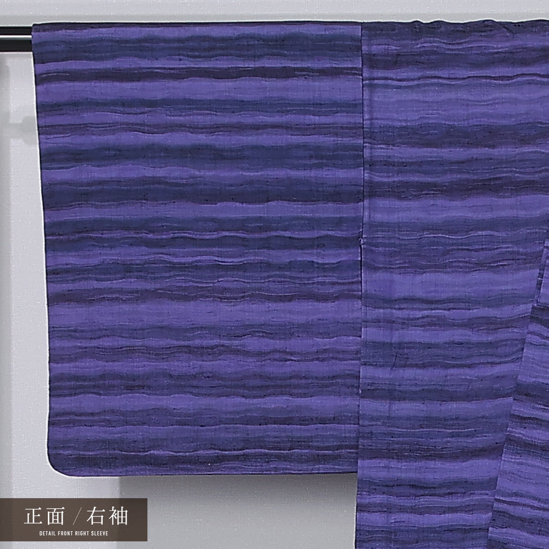 紬 単衣 身丈151cm 裄丈63cm 正絹 Cランク カジュアル 広衿 Sサイズ 居敷当て 抽象柄 紫系 HP 1223-12264