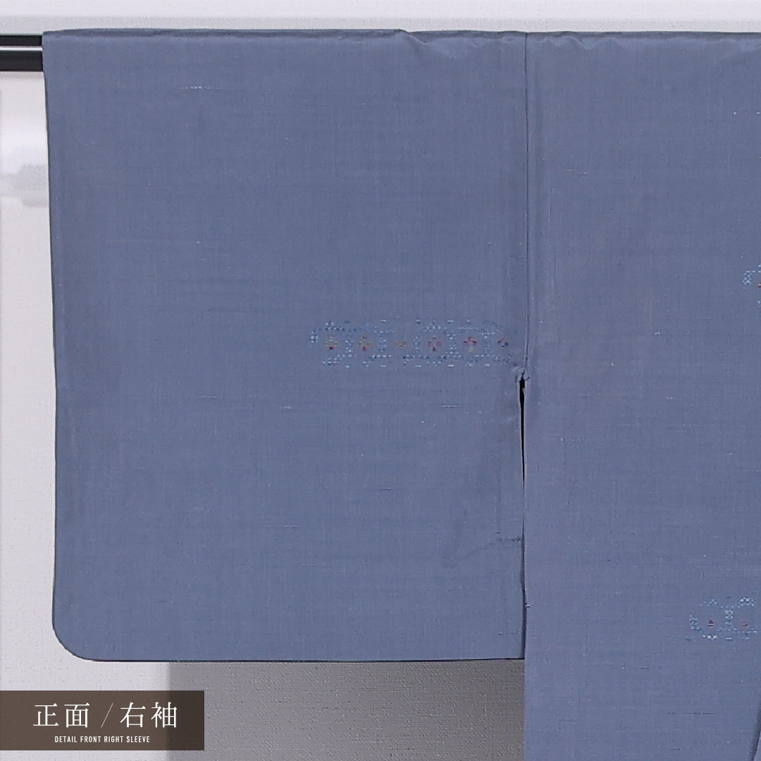 小紋 単衣 身丈157cm 裄丈63cm 正絹 Cランク インフォーマル 広衿 Mサイズ 創作柄 水色系 LP 1221-11844