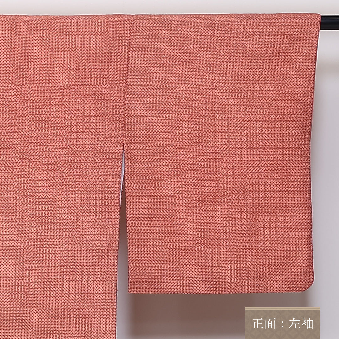 小紋 袷 身丈163cm 裄64.5cm 洗える着物 ポリエステル 青海波 朱系 Aランク 1215-02422