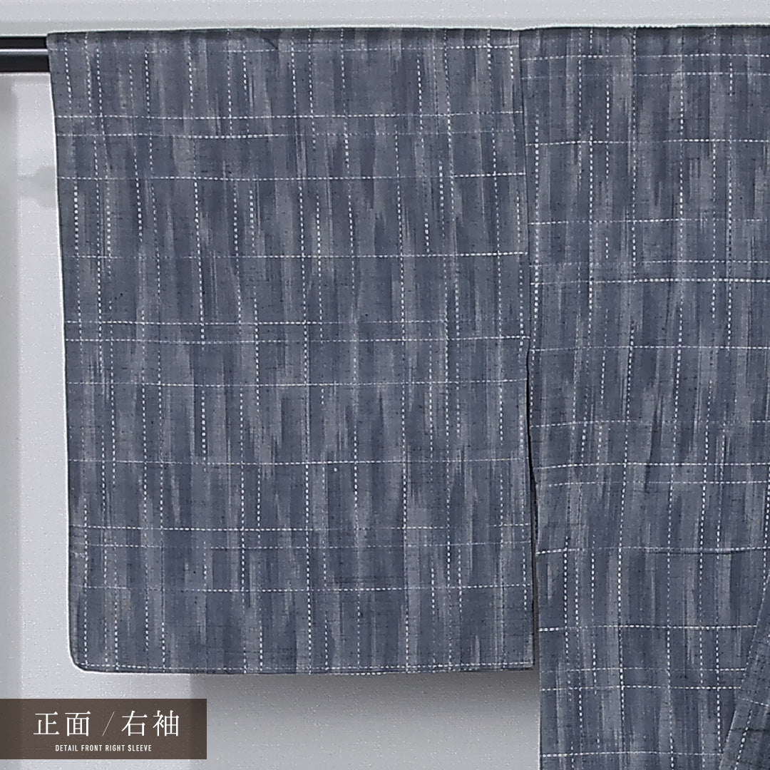 紬 単衣 身丈152cm 裄丈62cm 正絹 Cランク カジュアル 広衿 Sサイズ 肩当て 格子 紺系 LP 1223-12254