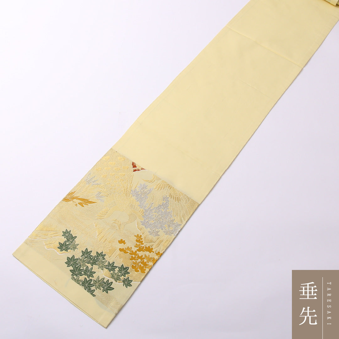 アンティーク 袋帯 帯丈384cm 六通 Aランク 正絹 尾長鳥 古典的 格調高い 金系 1223-01487