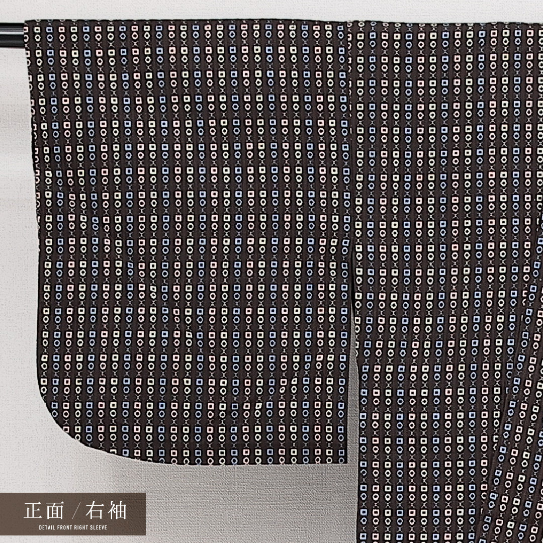 洗える着物 木綿の紬 単衣 身丈146cm 裄丈59cm 木綿 Sランク カジュアル バチ衿 XSサイズ 創作柄 茶系 RP 1223-14320