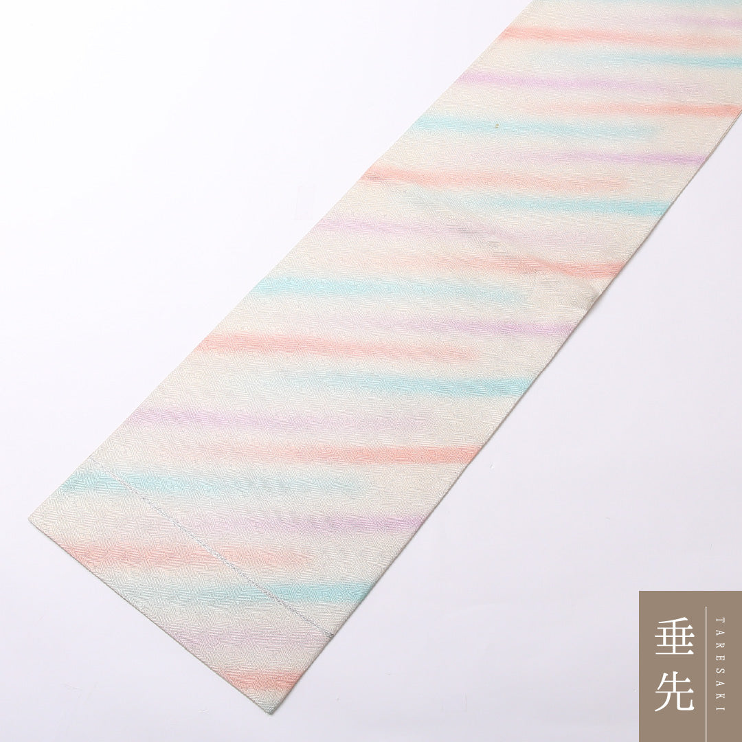 袋帯 帯丈420cm 正絹 六通 セミフォーマル 菱つなぎ 多色系 白系 1243-01513