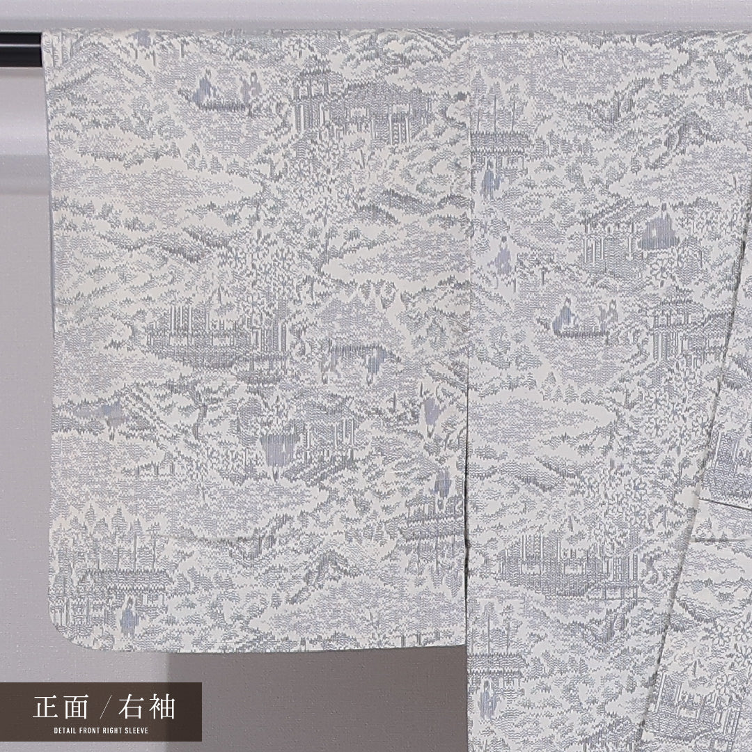 紬 袷 身丈153cm 裄丈60cm 正絹 Sランク カジュアル バチ衿 Sサイズ 御所解 グレー系 RP 1223-11830