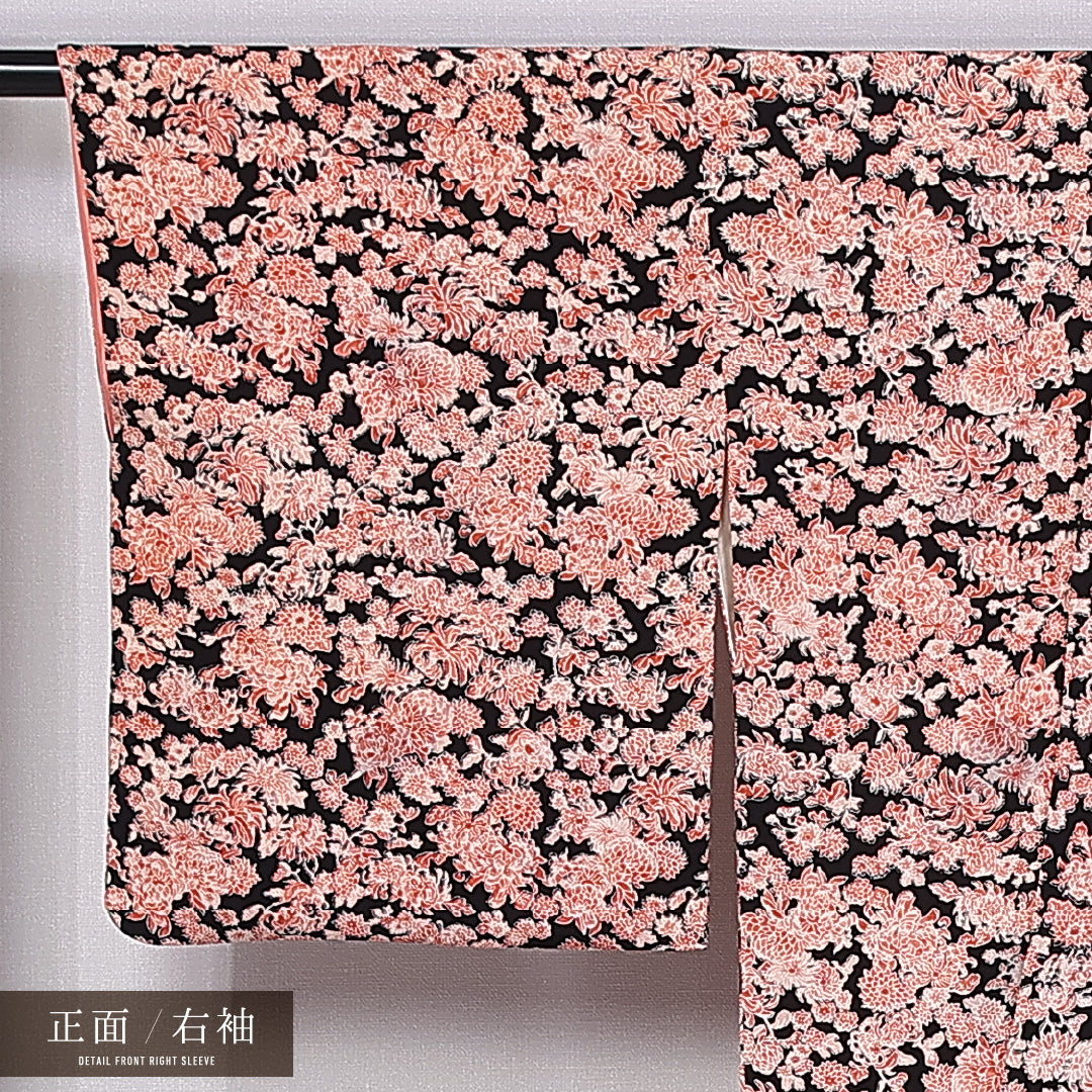 小紋 袷 身丈158cm 裄丈65cm 正絹 Aランク インフォーマル 広衿 Mサイズ 菊 ピンク系 RP 1221-11266