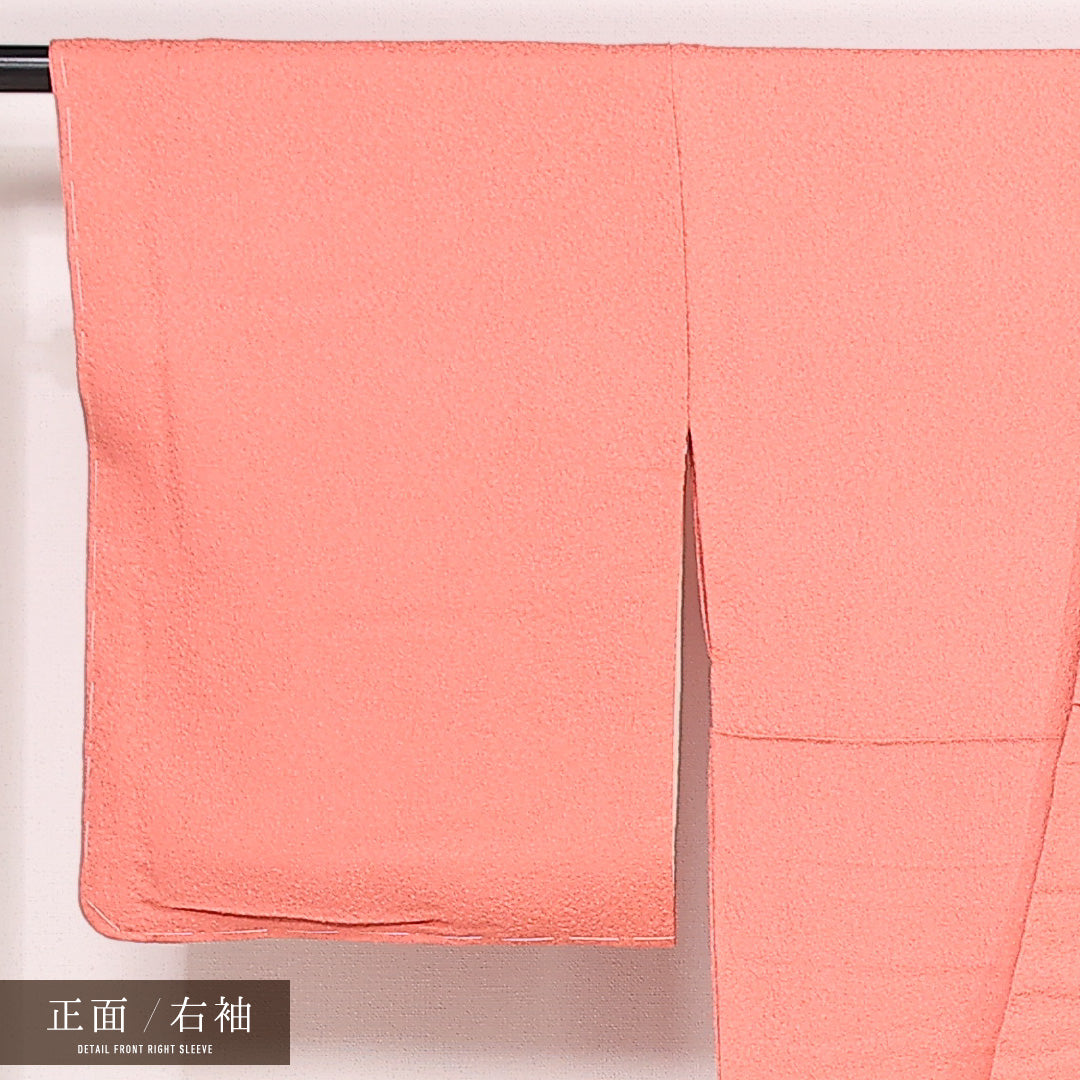 色無地 袷 身丈157cm 裄丈63cm 正絹 Sランク 一つ紋 (五三桐) セミフォーマル 広衿 Mサイズ ふくれ織 無地 ピンク系 RP 1219-13396