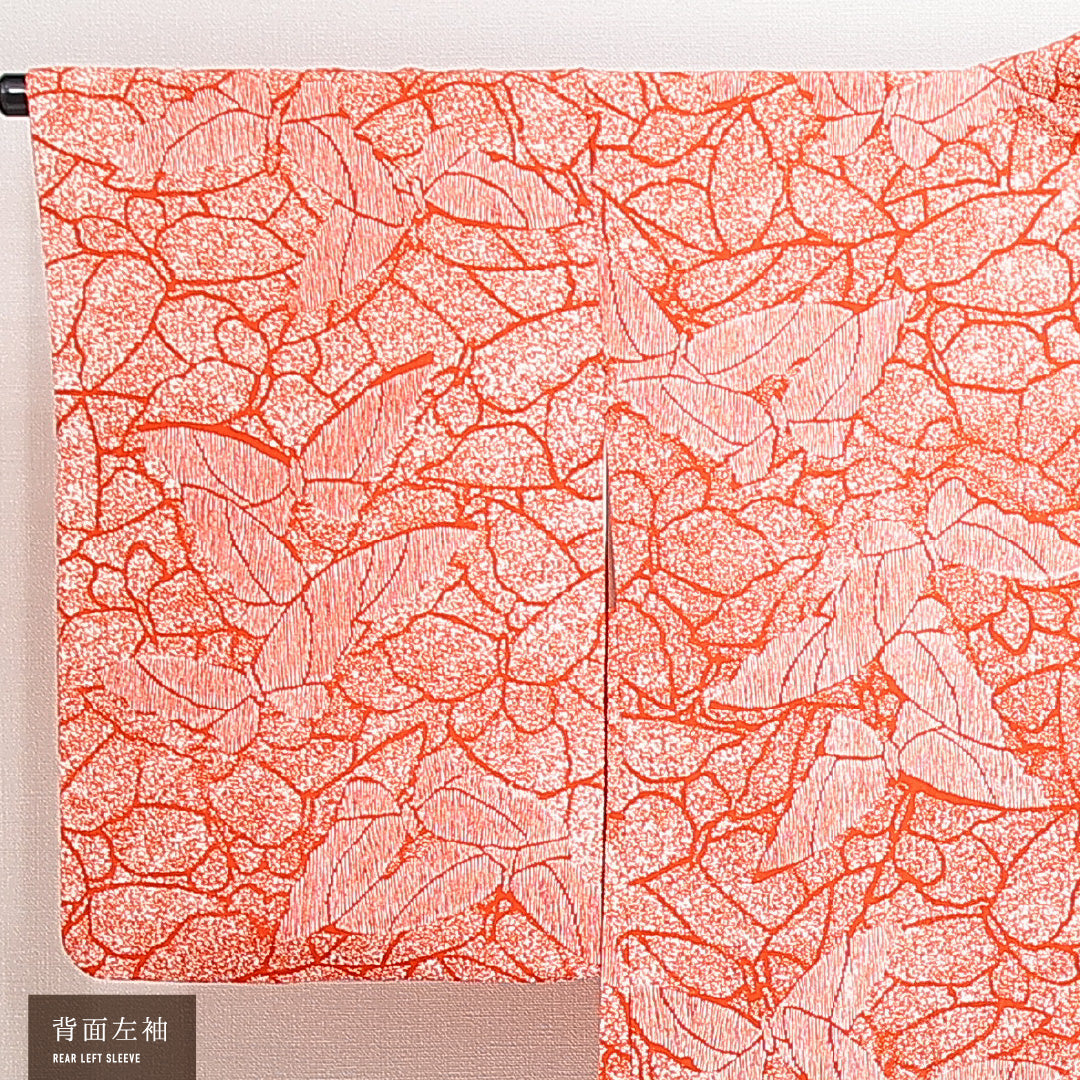 羽織 袷 身丈80cm 裄丈64cm 正絹 Sランク Mサイズ カジュアル 紐あり 蝶 赤系 朱系 1217-14842