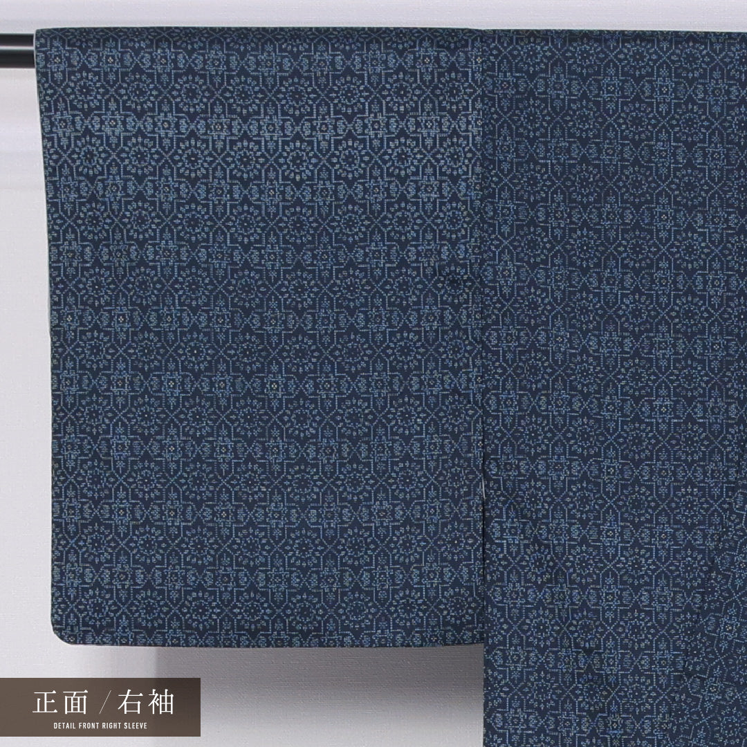 紬 身丈149cm 裄丈62cm XS 正絹 Sランク 袷 広衿 幾何学 1216-11500