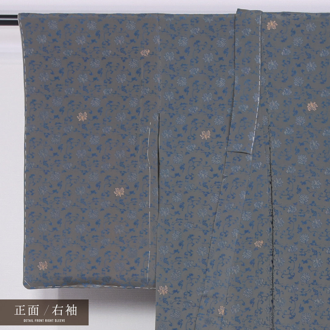 小紋 袷 身丈150cm 裄丈62cm 正絹 Sランク インフォーマル 広衿 Sサイズ 唐華 緑系 RP 1221-11485