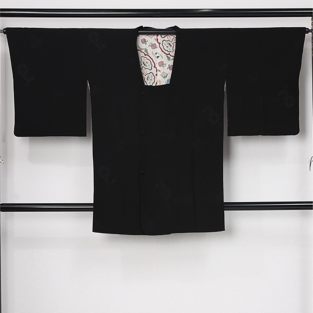 道行コート 袷 身丈90cm 裄丈64cm 正絹 Bランク Mサイズ 織り出し 七宝 黒系 HP 1237-12538