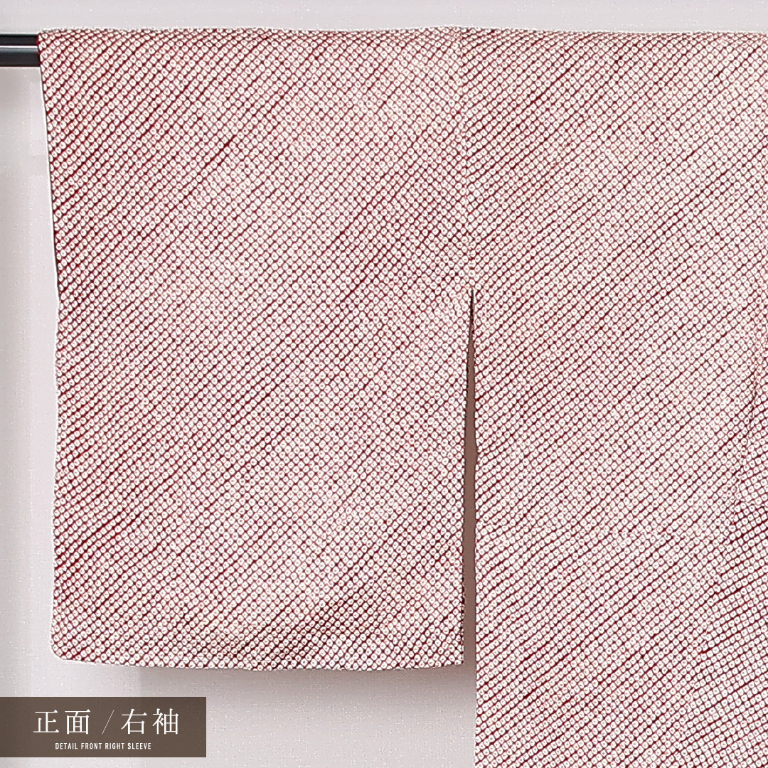 小紋 袷 身丈159cm 裄丈66cm 正絹 Sランク インフォーマル バチ衿 Mサイズ 鹿の子柄 朱系 RP 1221-12481
