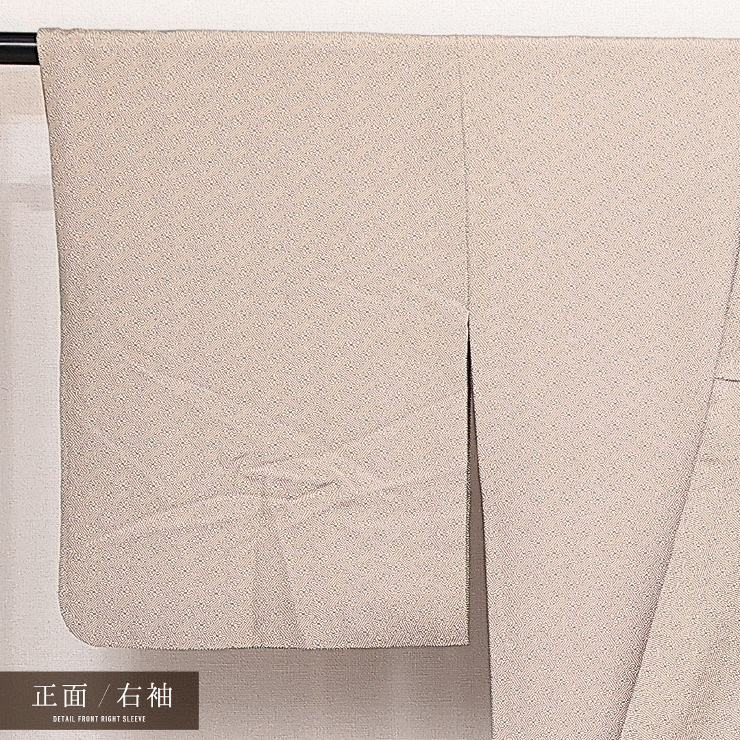 小紋 袷 身丈150cm 裄丈62cm 正絹 Aランク インフォーマル 広衿 Sサイズ 紗綾型 ベージュ系 RP 1221-14097