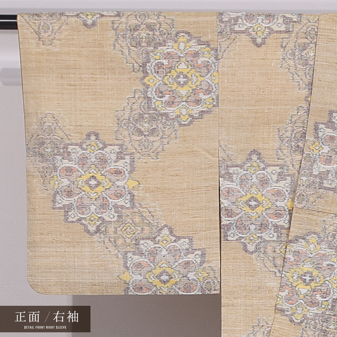 紬 袷 身丈153cm 裄丈62cm 正絹 Sランク カジュアル 広衿 Sサイズ 花柄 ベージュ系 RP 1223-11822