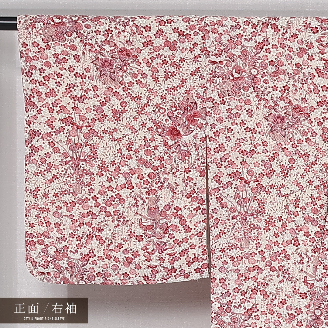 小紋 袷 身丈163cm 裄丈66cm 正絹 Aランク インフォーマル バチ衿 Lサイズ 菖蒲 ピンク系 HP 1221-11981