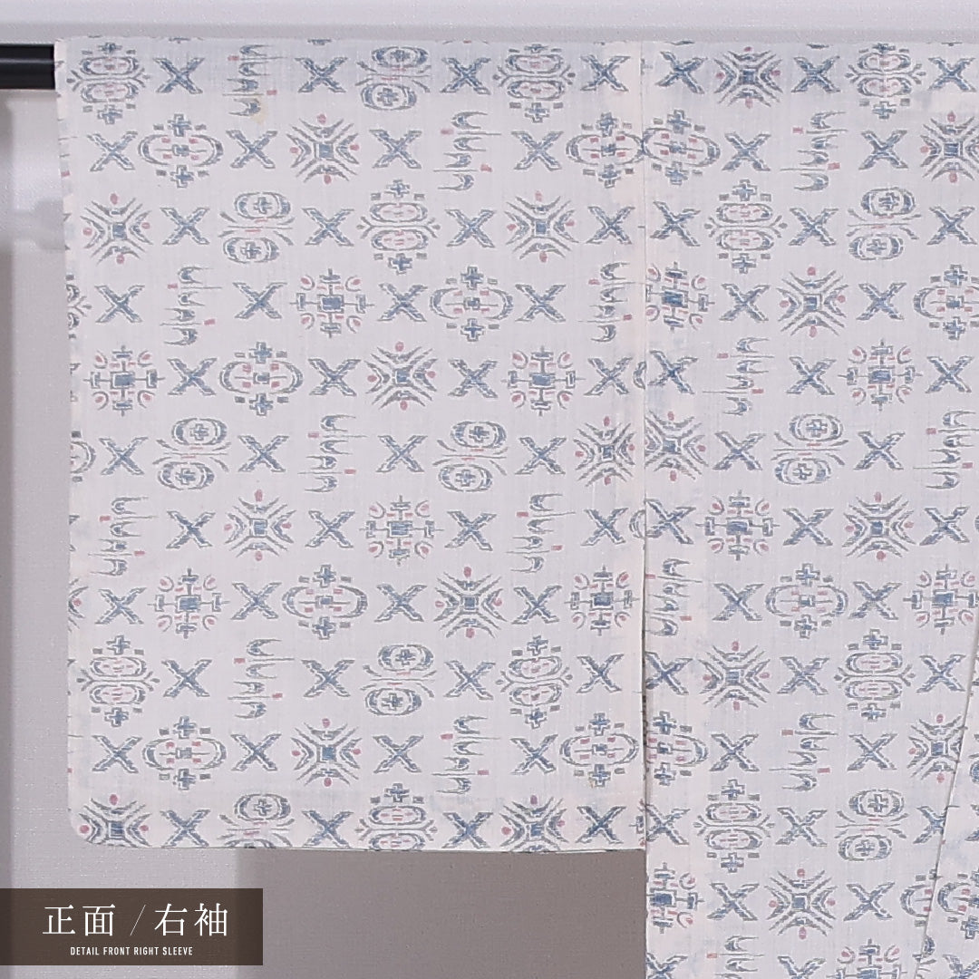 小紋 単衣 身丈160cm 裄丈63cm 正絹 Aランク インフォーマル バチ衿 Lサイズ 創作柄 白系 HP 1221-11725