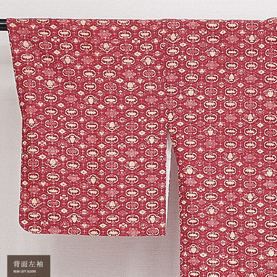 道行コート 袷 身丈87cm 裄丈64cm 正絹 Sランク セミフォーマル Mサイズ 梅 笹 赤系 RP 1237-14624