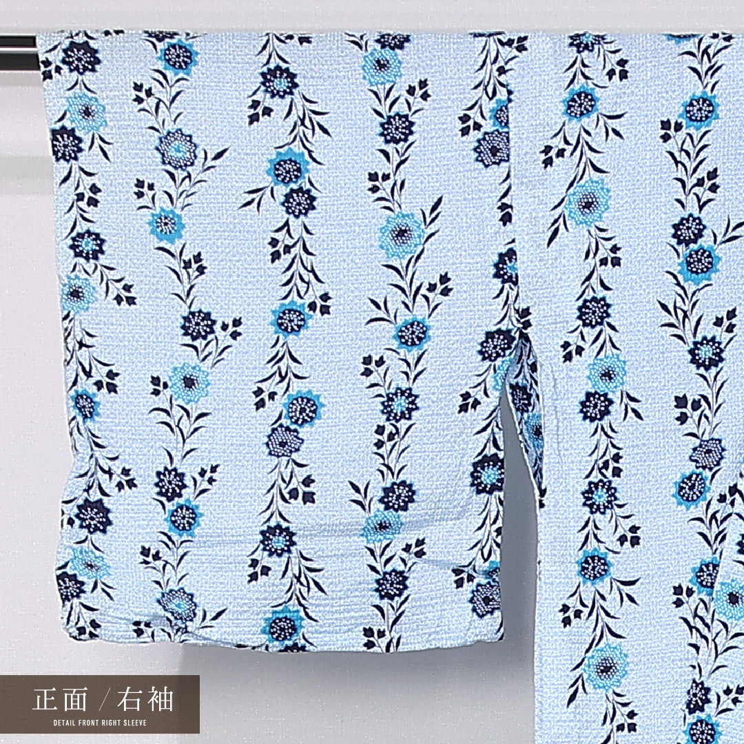 夏物 洗える着物 浴衣 夏物 身丈145cm 裄丈63cm ポリエステル Cランク カジュアル バチ衿 XSサイズ 居敷当て 肩当て 花柄 水色系 LP 1225-12448