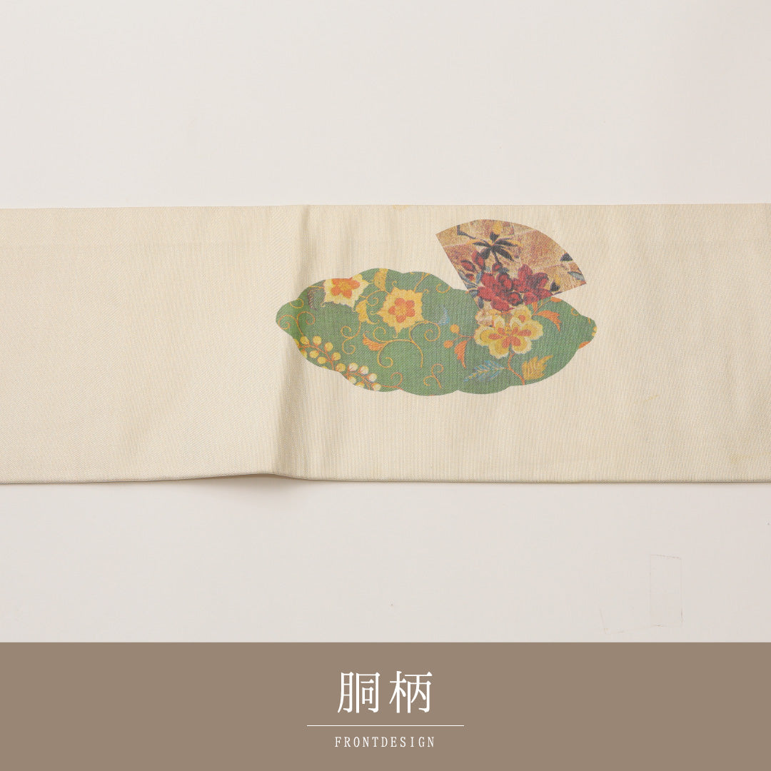 九寸名古屋帯 Aランク 帯丈355cm 正絹 ポイント柄 名古屋仕立て 染め インフォーマル 平安絵巻 クリーム系 RP 1245-02021