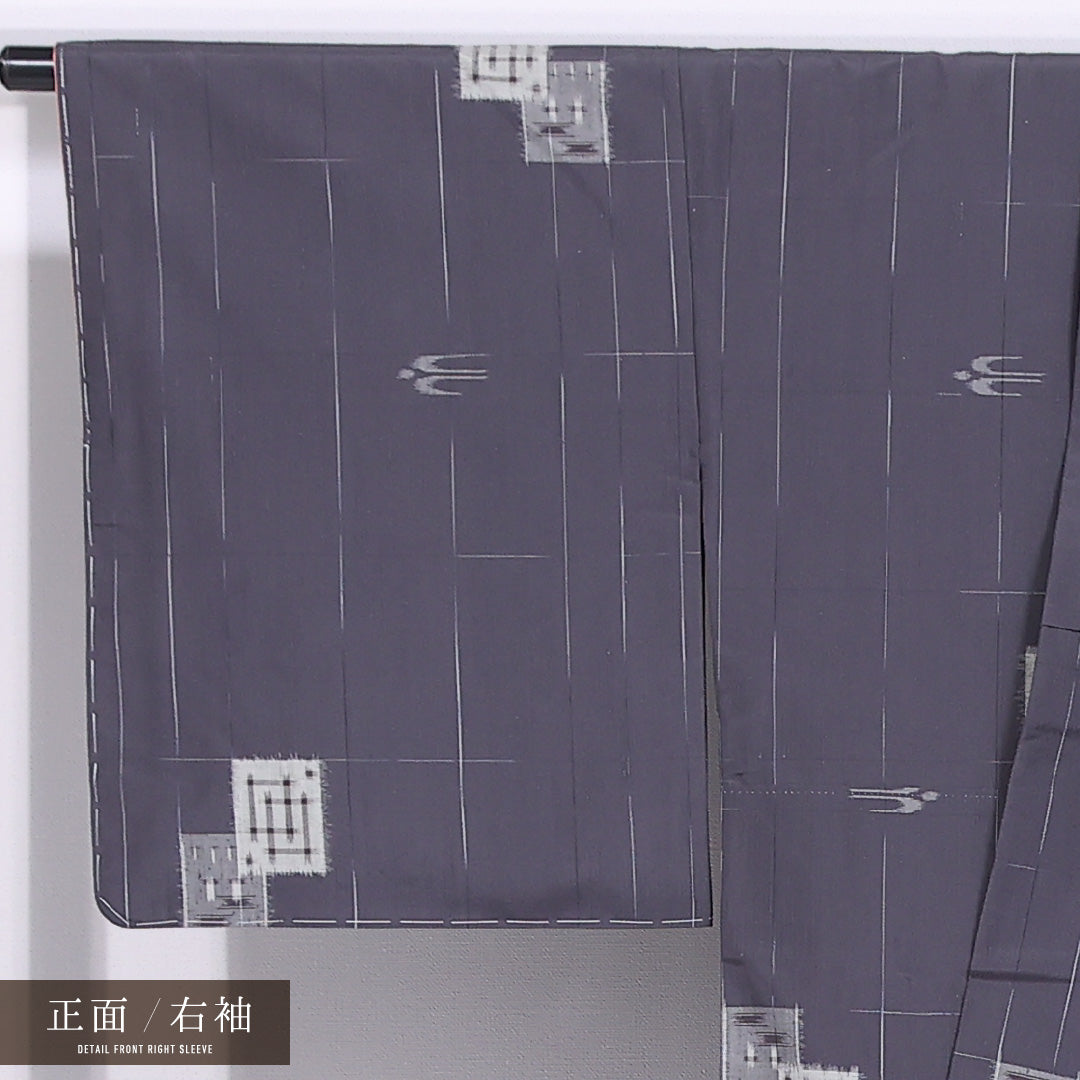 紬 袷 身丈166cm 裄丈66cm 正絹 Sランク カジュアル 広衿 XLサイズ ガード加工 創作柄 グレー系 RP 1223-11640