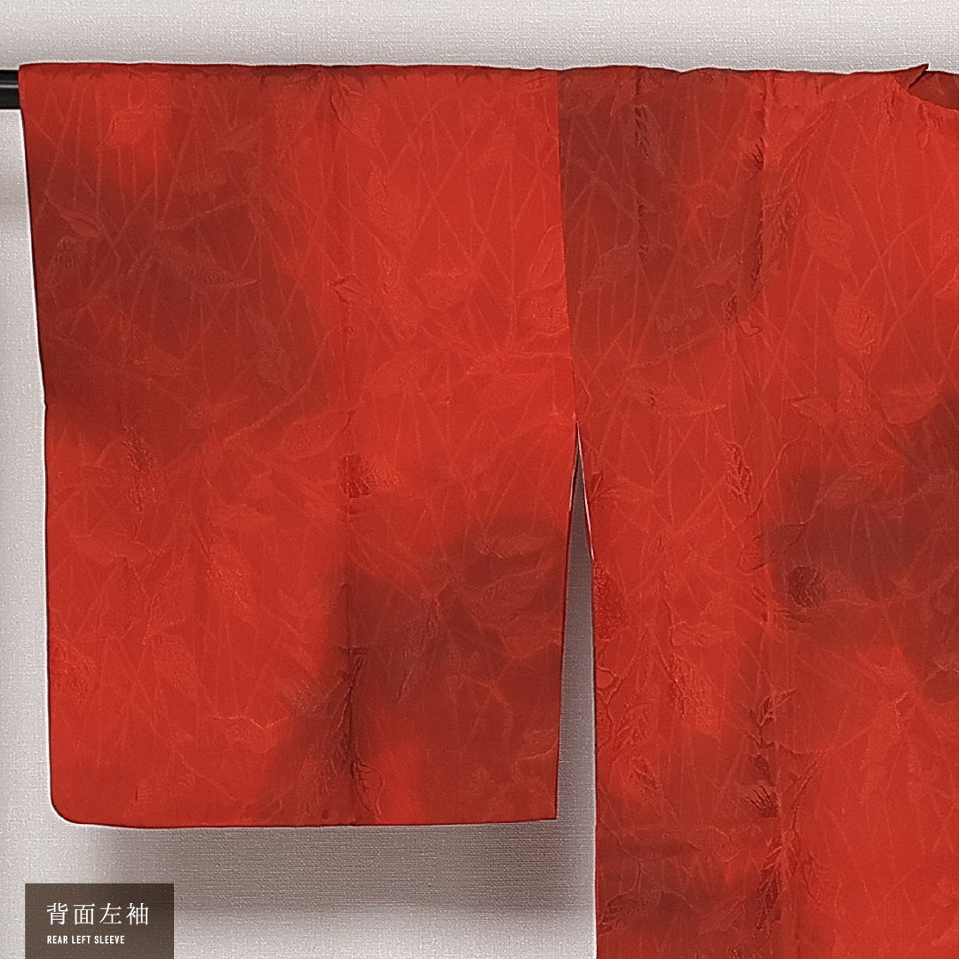 道行コート 袷 身丈82cm 裄丈65cm 正絹 Aランク 紋意匠 (植物柄) セミフォーマル Mサイズ ぼかし染 ポケットあり 赤系 RP 1237-13739